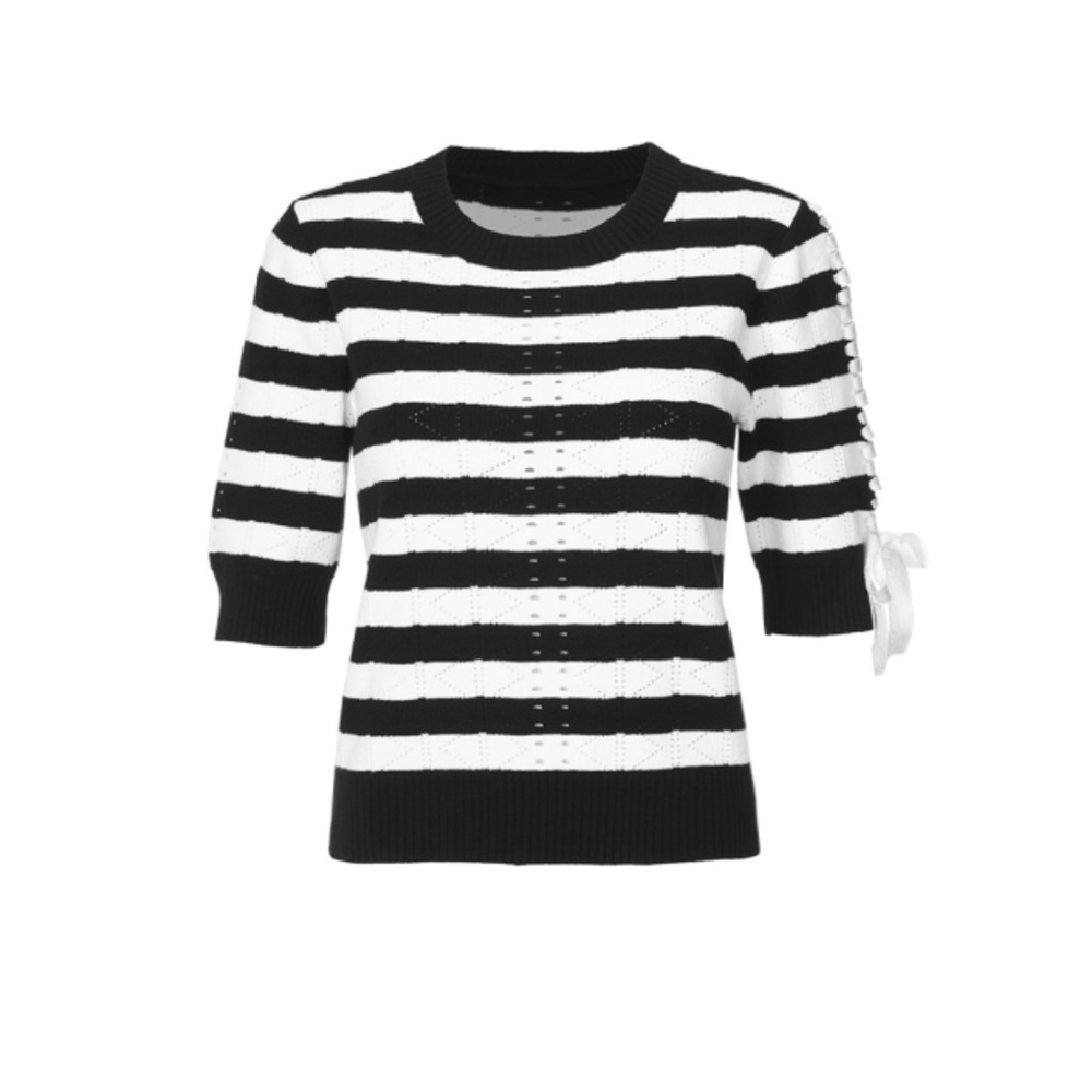 CAbi - Runway Pullover - Chic Black and White Striped Sweater - Size XS - Picture 3 of 7
